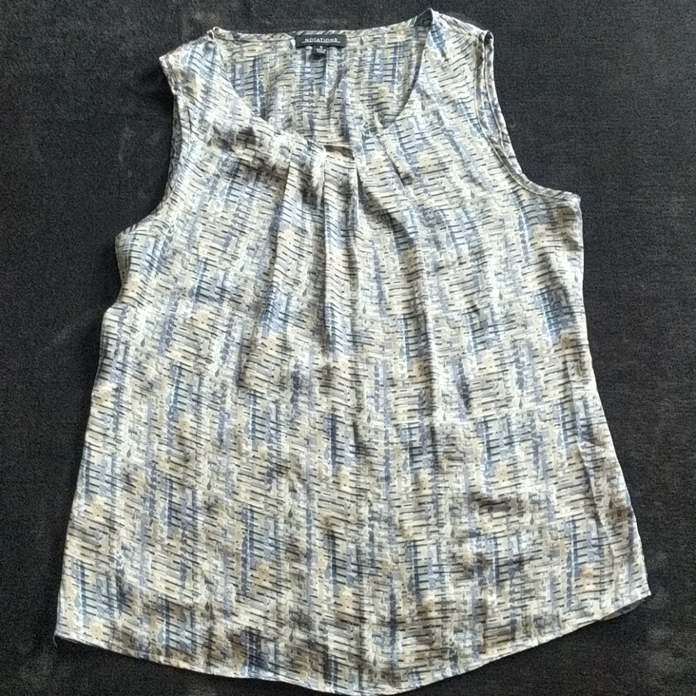 Blue and Tan Patterned Sleeveless Top